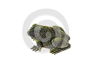 Plastic frog toy on white