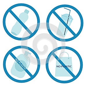 Plastic garbage forbidden sign. non recyclable Waste, plastic trash. Ecology, environment protection theme