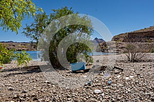 Plastic and Garbage Litter Left at a Campsite in Lake Mead National Recreation Area