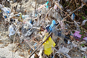 Plastic Garbage Polution in mountain stream