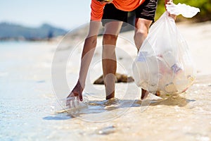 Plastic garbage. Sea pollution. Beach clean up