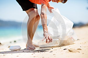 Plastic garbage. Sea pollution. Beach clean up