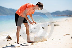 Plastic garbage. Sea pollution. Beach clean up