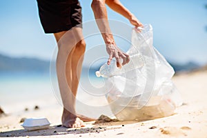 Plastic garbage. Sea pollution. Beach clean up