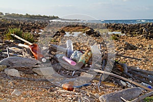 Plastic garbage washed ashore