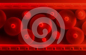 Plastic gears compilation on a red background. Spare parts for your RC toy. Background picture.