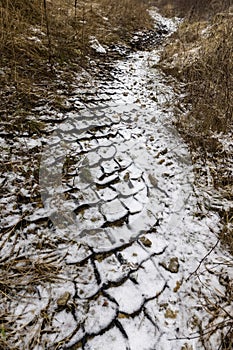 plastic geogrid on the riverbank in the hills