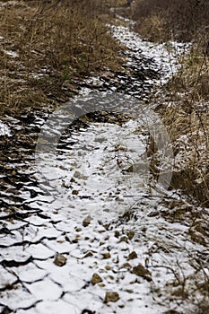 plastic geogrid on the riverbank in the hills