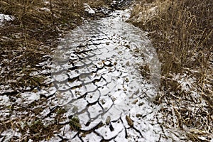 plastic geogrid on the riverbank in the hills