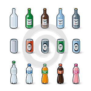 Plastic Glass Bottles Aluminium Cans Illustration