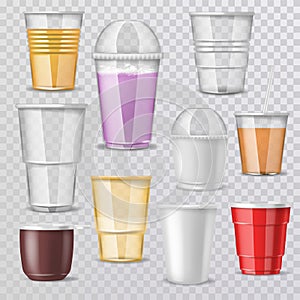 Plastic glass vector empty plastic-cup or blank coffee-cup mockup disposable drinks container for branding illustration