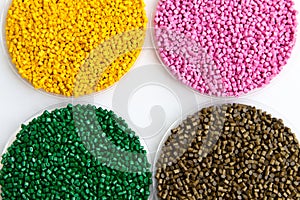 The plastic granules. Dye for polypropylene, polystyrene in gran