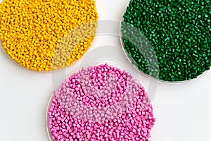 The plastic granules. Dye for polypropylene, polystyrene granule