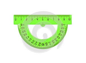 Plastic green ruler, protractor for measuring
