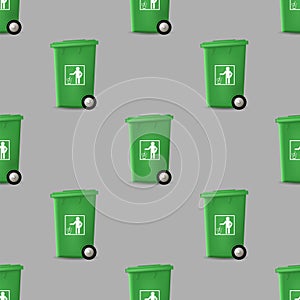 Plastic Green Trashcan Seamless Pattern