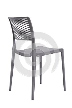 Plastic grey chair with a wicker back. Patio or cafe furniture.