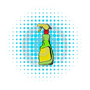 Plastic hand spray bottle icon, comics style