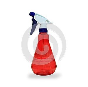 Plastic hand spray bottle on white