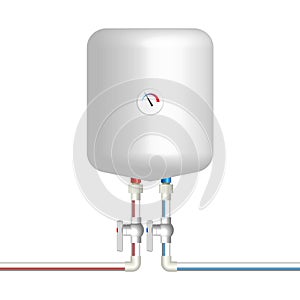 Plastic hot and cold water pipes with boiler, vector illustration