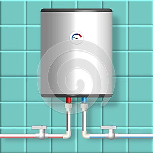 Plastic hot and cold water pipes with boiler, vector illustration