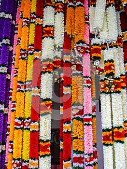 Plastic Indian Garland selling in a store in India Town photo