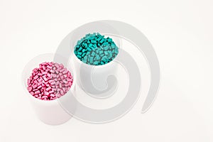 Plastic industry,Plastic Business,Plastic granules close up for holding,Colorful plastic granules with white background