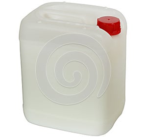 Plastic jerry can with red cap on a white background
