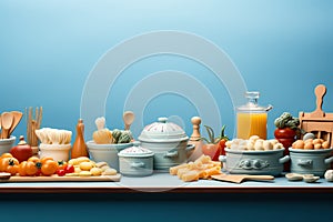 Plastic kitchen set for children. Plastic kitchen with kitchen utensils. Generated by artificial intelligence