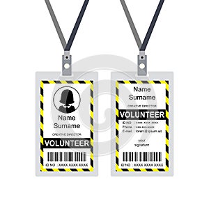 Plastic and Laminated volunteer Badge or id card, front and back view