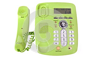 Plastic landline phone with buttons isolated on a