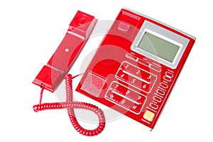 Plastic landline phone with buttons isolated on a