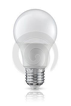 Plastic LED light bulb with e27 Edison screw base isolated on white