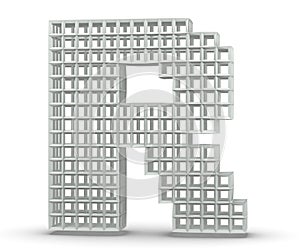 Plastic letter from blocks. Capital Letter - R isolated on white background. 3D render Illustration