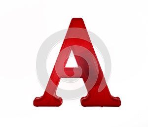 Plastic letter A of the English alphabet against white background