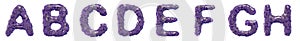 Plastic letters set A, B, C, D, E, F, G, H made of 3d render plastic shards purple color. photo