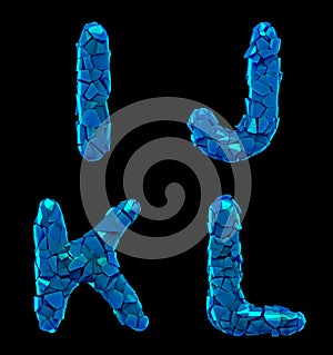 Plastic letters set I, J, K, L made of 3d render plastic shards blue color.