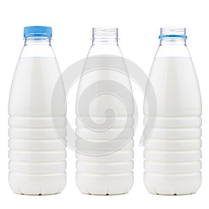 Plastic 1 liter milk bottle closed and open, isolated photo