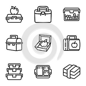 Plastic lunch box icon set, outline style