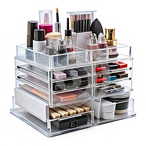 Plastic makeup organizer with multiple drawers for cosmetics
