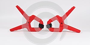 Plastic mechanical vise for clamping parts on white background