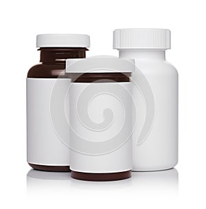 Plastic medical containers for pills isolated