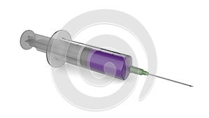 Plastic medical syringe with needle, concept of vaccination, injection. Isolated 3d illustration