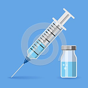 Plastic medical syringe and vial icon