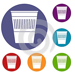 Plastic office waste bin icons set