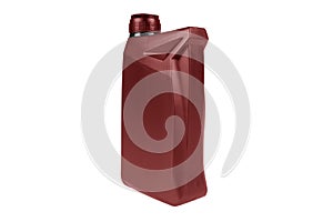 Plastic oil canister isolated on white background. Storage Tank. Canister for gasoline, diesel and gas. Red plastic canister for
