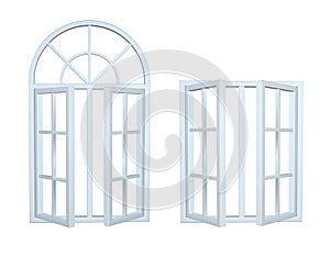 Plastic open windows isolated on white background.