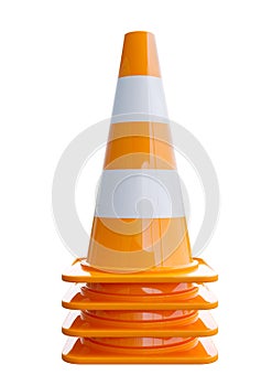 Plastic orange traffic cone stacked isolated on white background