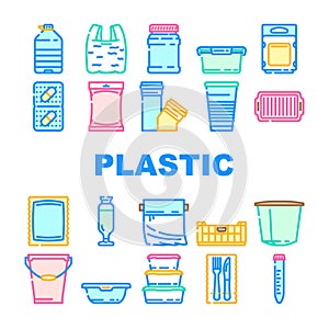 plastic packaging sustainability icons set vector
