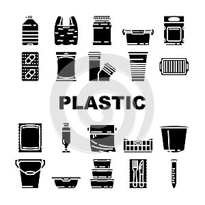 plastic packaging sustainability icons set vector