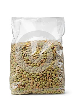 Plastic packet of dried lentil
